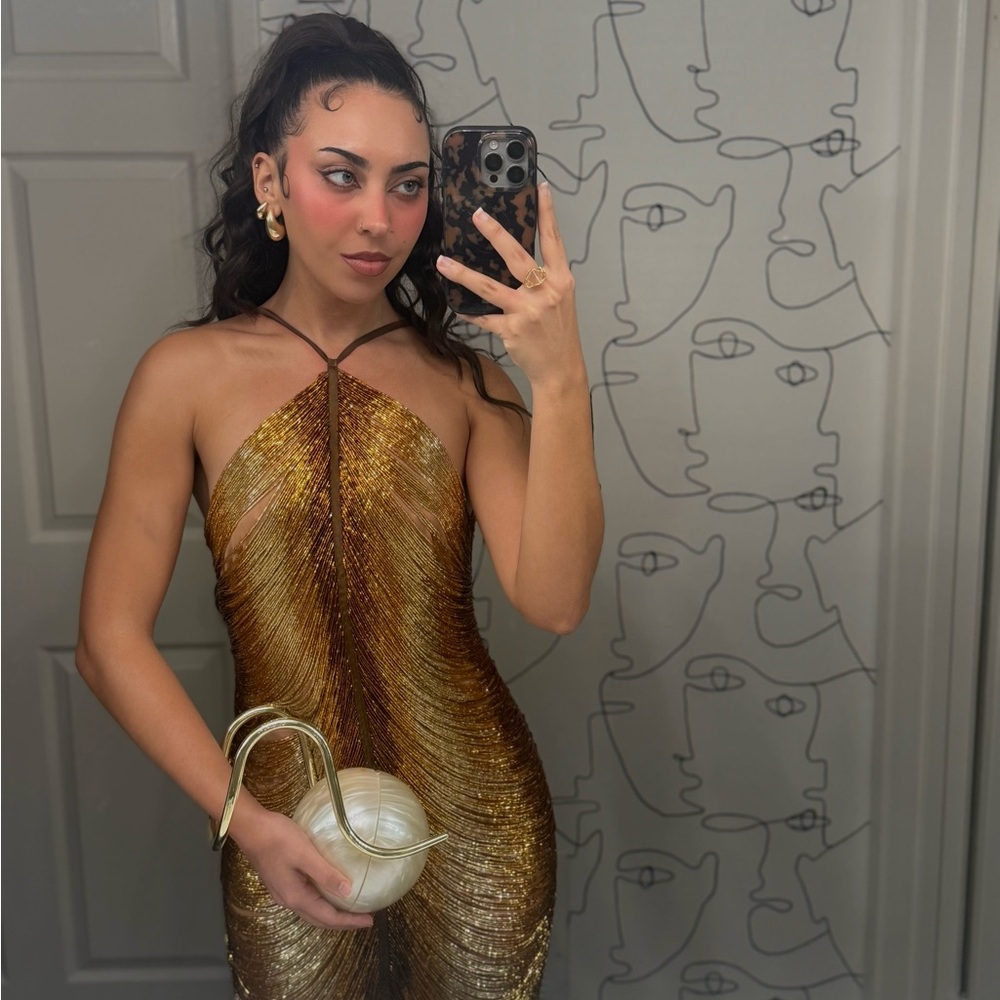 *SOLD ON DEPOP DO NOT BUY* Cult Gaia Bronze Beaded Domina Halter Dress